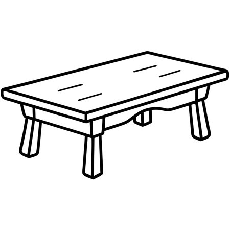 Wooden table isolated on white background. Vector illustration in outline style.のイラスト素材