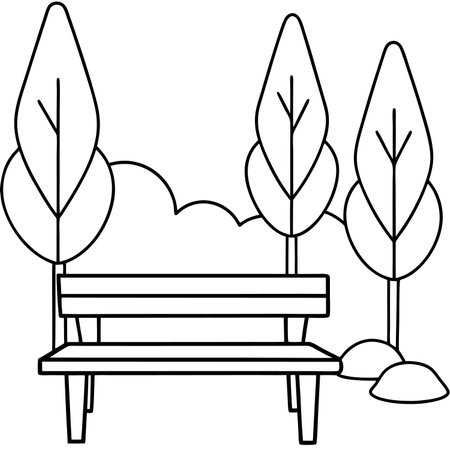Outdoor park with bench and trees. Vector illustration. EPS10のイラスト素材