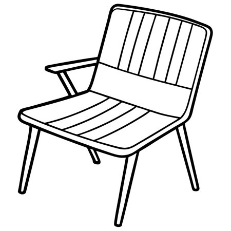 Outline illustration of a deck chair isolated on a white background.のイラスト素材