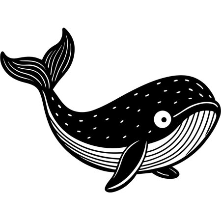 Whale illustration isolated on white background in black and whiteのイラスト素材