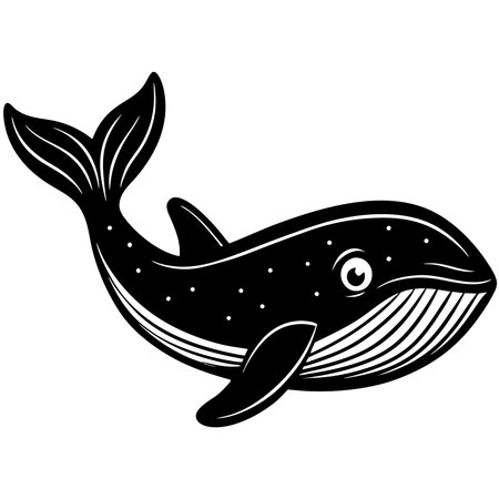 Whale illustration isolated on white background in black and whiteのイラスト素材