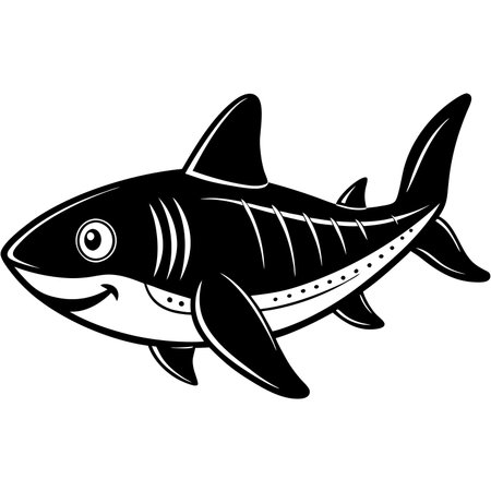 Cartoon shark isolated on white background, smiling and friendlyのイラスト素材