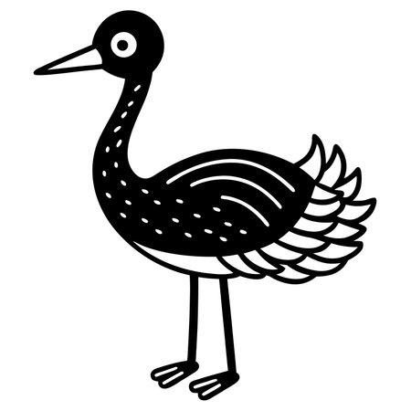 Ostrich illustration isolated on white background in black and whiteのイラスト素材