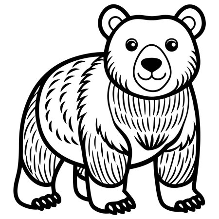 Cartoon teddy bear isolated on white background in black and whiteのイラスト素材