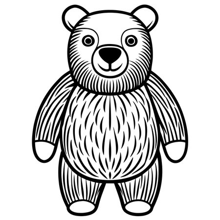 Cartoon teddy bear isolated on white background in black and whiteのイラスト素材
