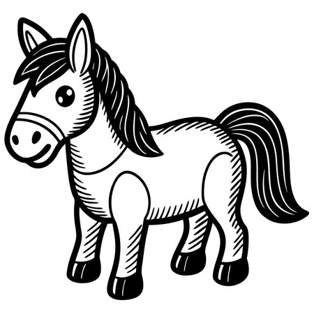 Cartoon horse isolated on white background, a cute and cheerful animalのイラスト素材