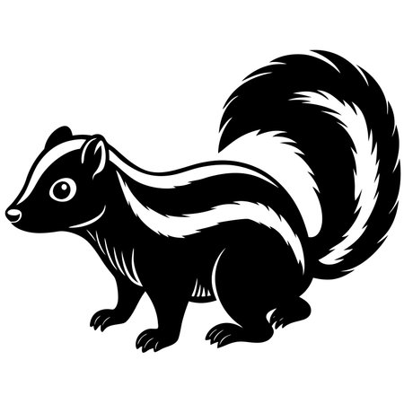 Cartoon skunk with black and white stripes isolated on white backgroundのイラスト素材