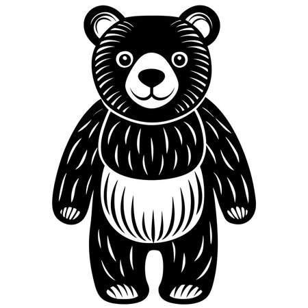Cartoon teddy bear isolated on white background in black and whiteのイラスト素材