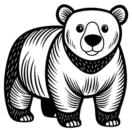 Cartoon teddy bear isolated on white background in black and whiteのイラスト素材