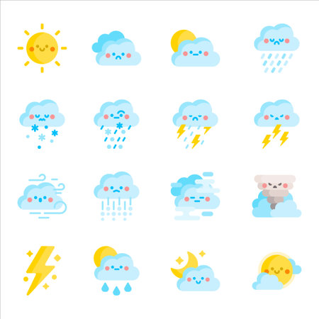 Cute Kawaii Weather Icons Setのイラスト素材