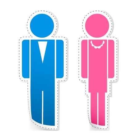 illustration of male and female stickers on isolated backgroundのイラスト素材