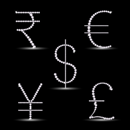 illustration of currency symbol embedded with diamond on isolated black backgroundのイラスト素材