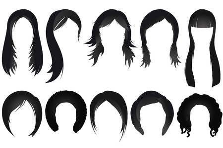 illustration of set of female hair style from front view on isolated backgroundのイラスト素材
