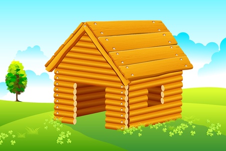 illustration of wooden home in natural landscapeのイラスト素材