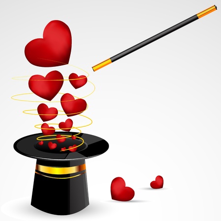 illustration of hearts coming out of magical hat with magical wandのイラスト素材