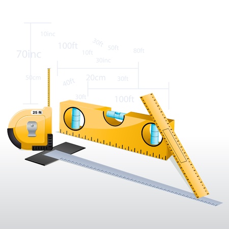 illustration of different measuring euipments with measurment in backgroundのイラスト素材