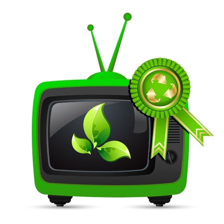 illustration of television showing leaf with recycle badge on white isolated backgroundのイラスト素材