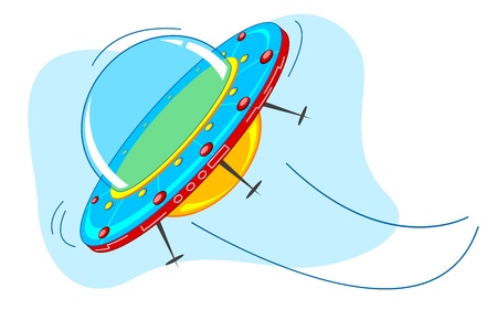 illustration of space ship flying in sky on white backgroundのイラスト素材