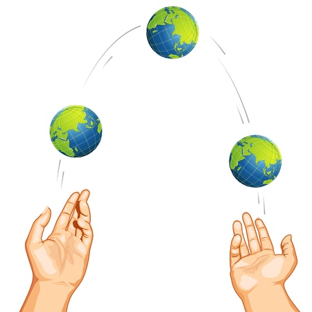illustration of hand juggling with globe on white backgroundのイラスト素材