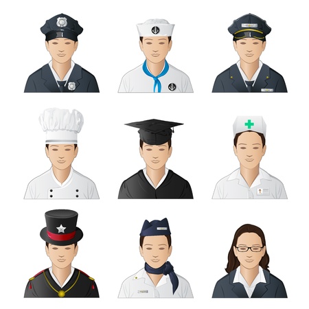 illustration of set of icon of woman in different professions on isolated backgroundのイラスト素材