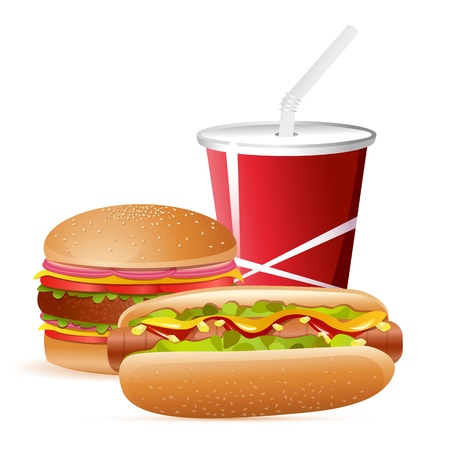 illustration of burger,hot dog and cold drink on isolated backgroundのイラスト素材