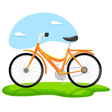 illustration of trendy bicycle standing on grassのイラスト素材