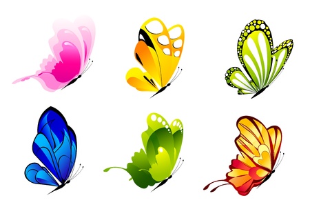 illustration of set of colorful butterflies on isolated backgroundのイラスト素材
