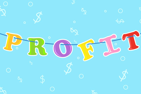illustration of profit text hanging in cloth line with dollar backgroundのイラスト素材