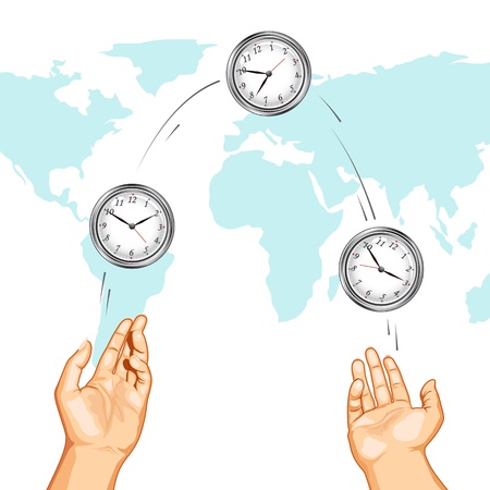 illustration of Hand Juggling Clock showing International Timesのイラスト素材