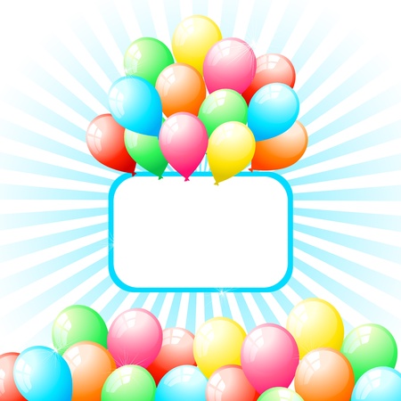illustration of bunch of balloon on sun burst backgroundのイラスト素材