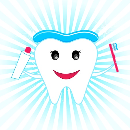 illustration of happy teeth with tooth brush and tooth pasteのイラスト素材