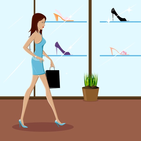 illustration of fashionable lady shopping in a mallのイラスト素材