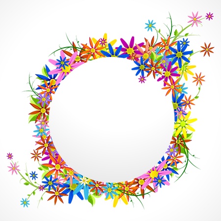 illustration of circular frame with colorful flower on white backgroundのイラスト素材