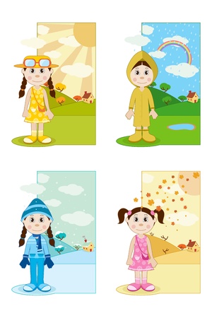 illustration of baby girl wearing different dresses in different seasonのイラスト素材