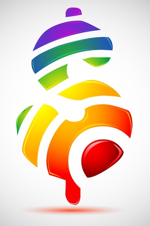 illustration of colorful glossy dollar sign on white backgroundのイラスト素材