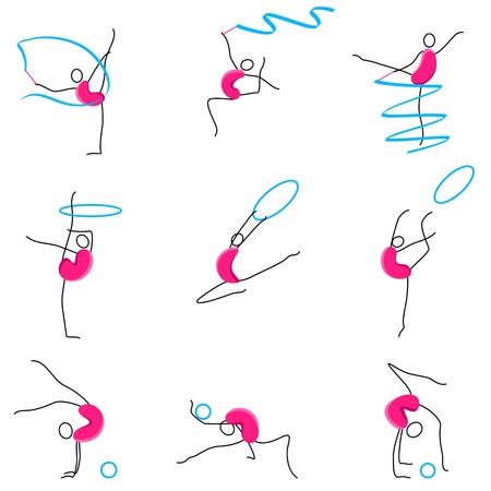 illustration of set of different poses of gymnasticの写真素材