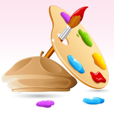 illustration of Color Brush, Color Pallet with painter capのイラスト素材