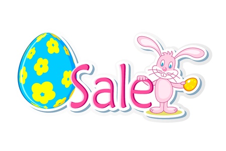 illustration of bunny holding easter egg and sale tagのイラスト素材