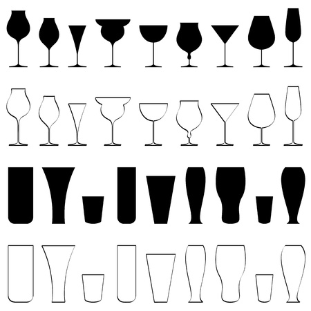 illustration of set of glasses of different beverages on isolated backgroundのイラスト素材