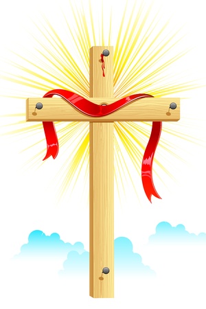 illustration of ribbon wrapped on wooden crossのイラスト素材