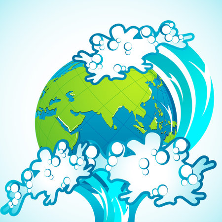 illustration of tsunami wave splashing on earthのイラスト素材