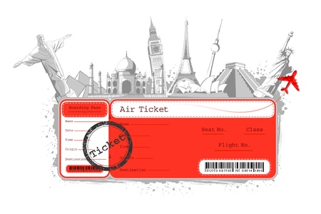 illustration of flight ticket with famous monument around the worldのイラスト素材
