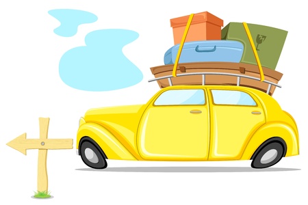 illustration of car loaded with luggage going for tripのイラスト素材