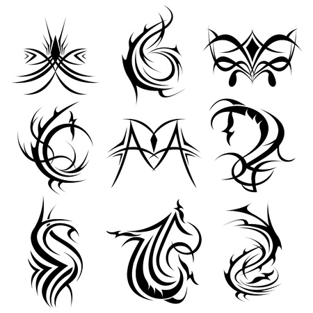 illustration of set of trendy tattoo on isolated backgroundのイラスト素材