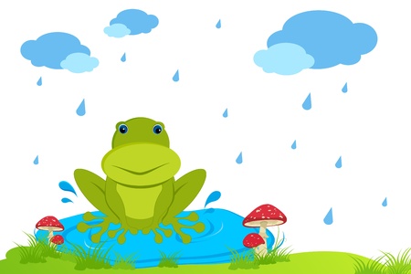 illustration of frog sitting in rainy day on natural backgroundのイラスト素材