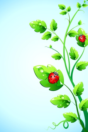 illustration of bugs sitting on plant on abstract backgroundのイラスト素材