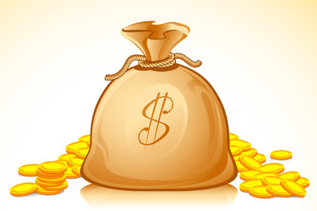 illustration of money bag full of golden dollar coinのイラスト素材
