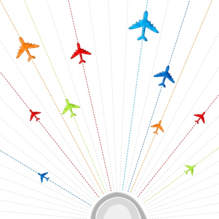 illustration of route showing flying of airplane in different destinationのイラスト素材