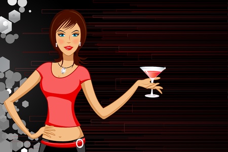 illustration of lady with cocktail glass on abstract backgroundのイラスト素材