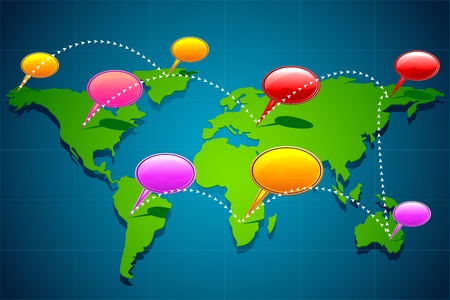 illustration of chat bubble on world map showing global communicationのイラスト素材